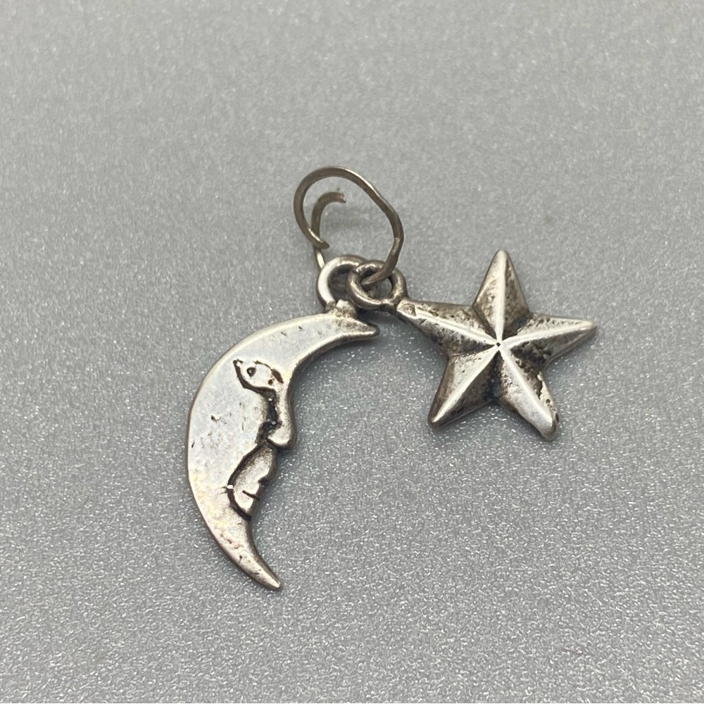 Sterling Silver Man In the Moon w/ Dangling Star Pendant